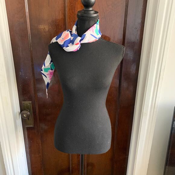 White and Multicolor Watercolor Flowers Euro Summer Oblong Scarf Symphony Scarfs - Picture 8 of 12